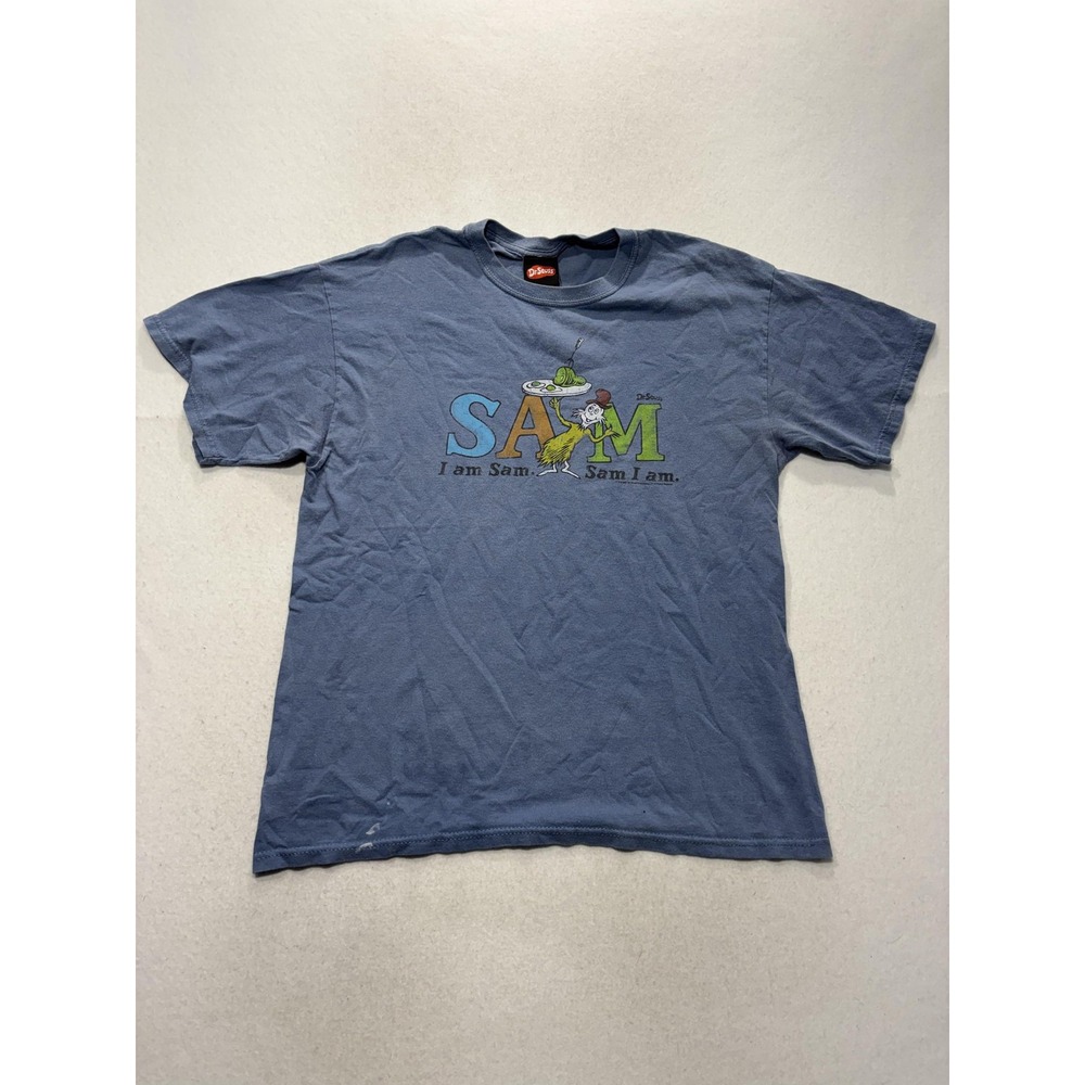 Vintage Dr Seuss Shirt Mens Large Blue Sam I Am Green Eggs Graphic Tee 2001